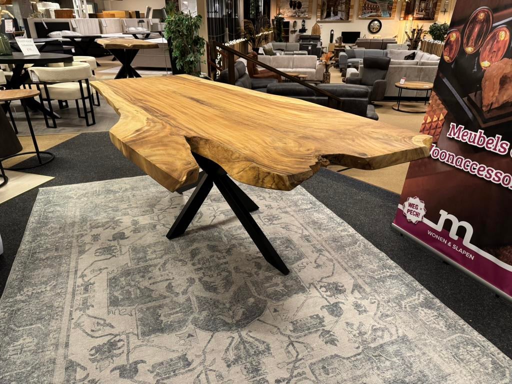 Eettafel/Boom Suar hout 230 spinpoot Direct/leverbaar E-7286, Huis en Inrichting, 100 tot 150 cm, #Industrieel#Boomstam#Suarhout#Spinpoot#230