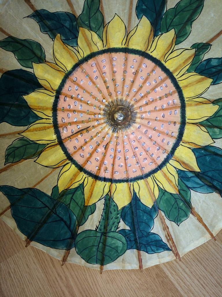 Vintage handgeschilderde Aziatische parasol (D59cm), Antiek en Kunst, Ophalen of Verzenden