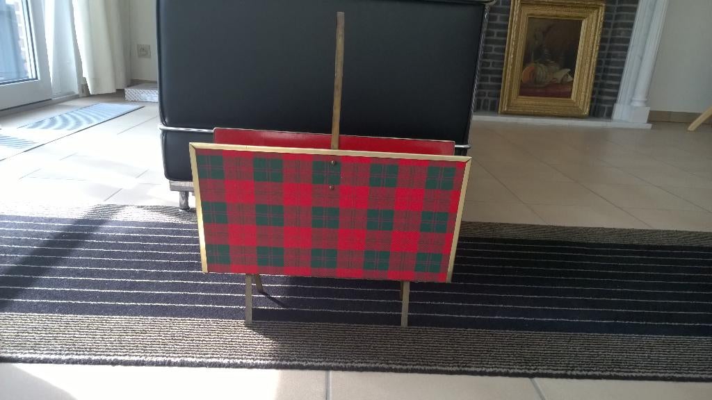 Vintage kranten houder met ruiten stof, Ophalen of Verzenden, Gebruikt