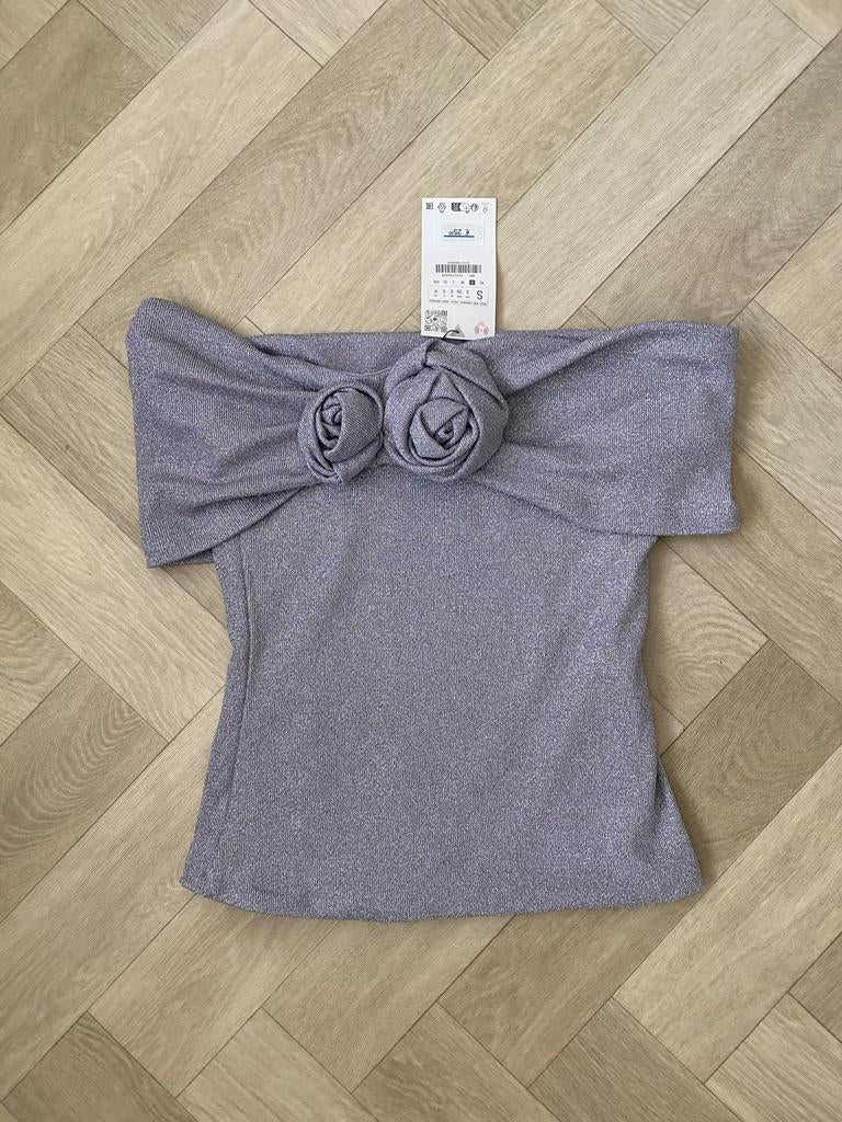 Zara glitter strapless top met rozen maat S 36, Kleding | Dames, Tops, Paars, Nieuw, Ophalen of Verzenden, Maat 36 (S)