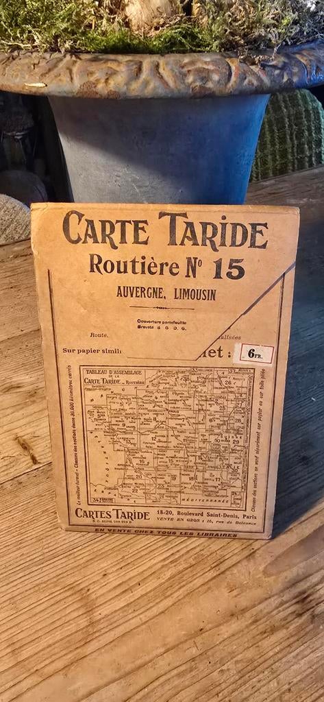 Oude Franse wegenkaart Carte Taride nr 15 Auvergne Limousin, Ophalen of Verzenden