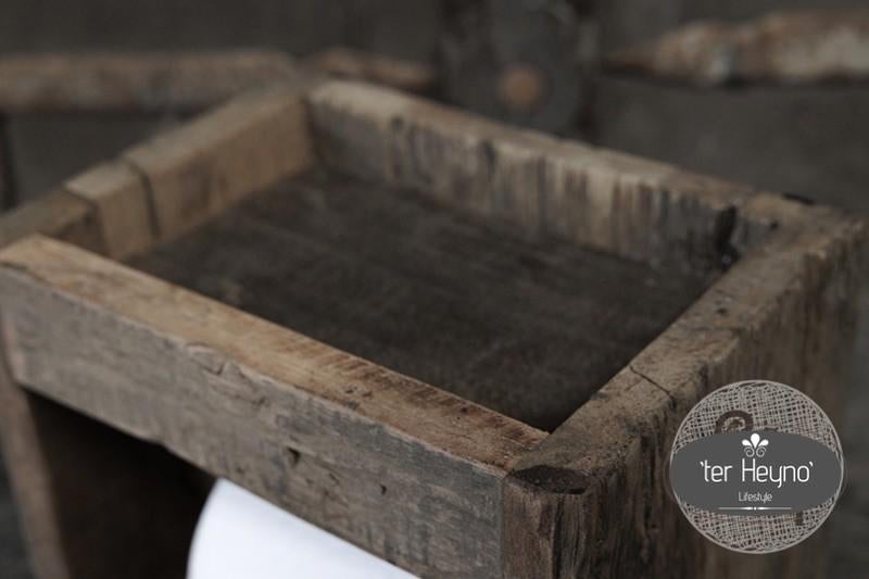 Oud houten toiletrol houder wc hout stoer sober landelijk, Verzenden, Nieuw