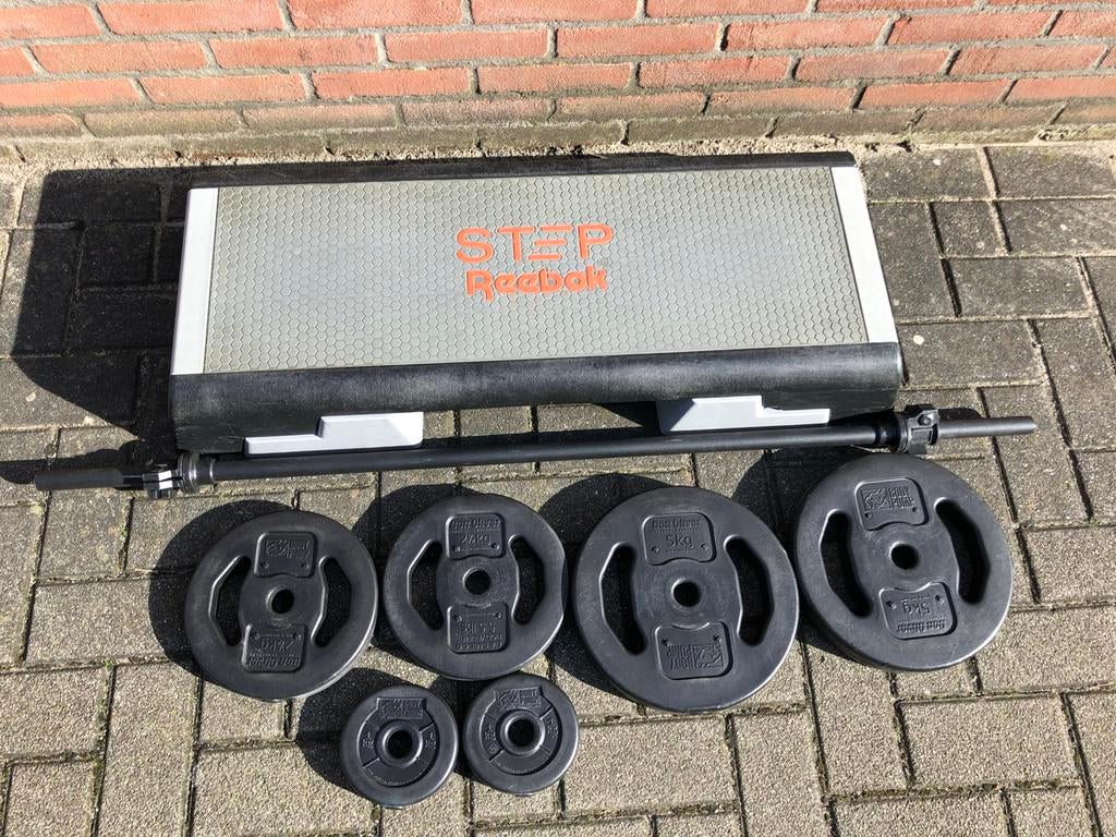 Reebok step met les mills bodypump set hand held, Sport en Fitness, Gebruikt, Ophalen of Verzenden, Bodypump set, Reebok step