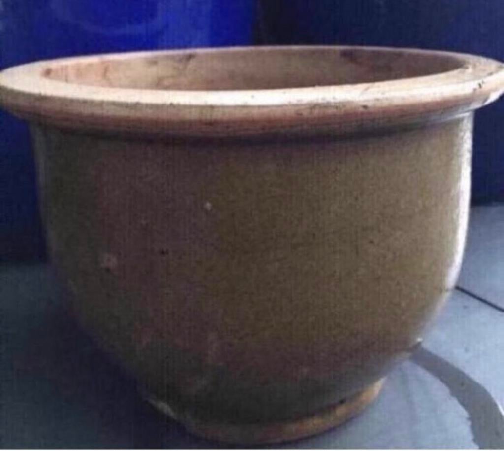 Groen geglazuurd stenen bloempot diverse maten, Gebruikt, Rond, Ophalen of Verzenden, Balkon