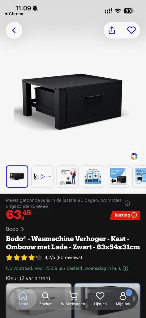 Wasmachine verhoger zwart met lade, Ophalen of Verzenden, Zo goed als nieuw