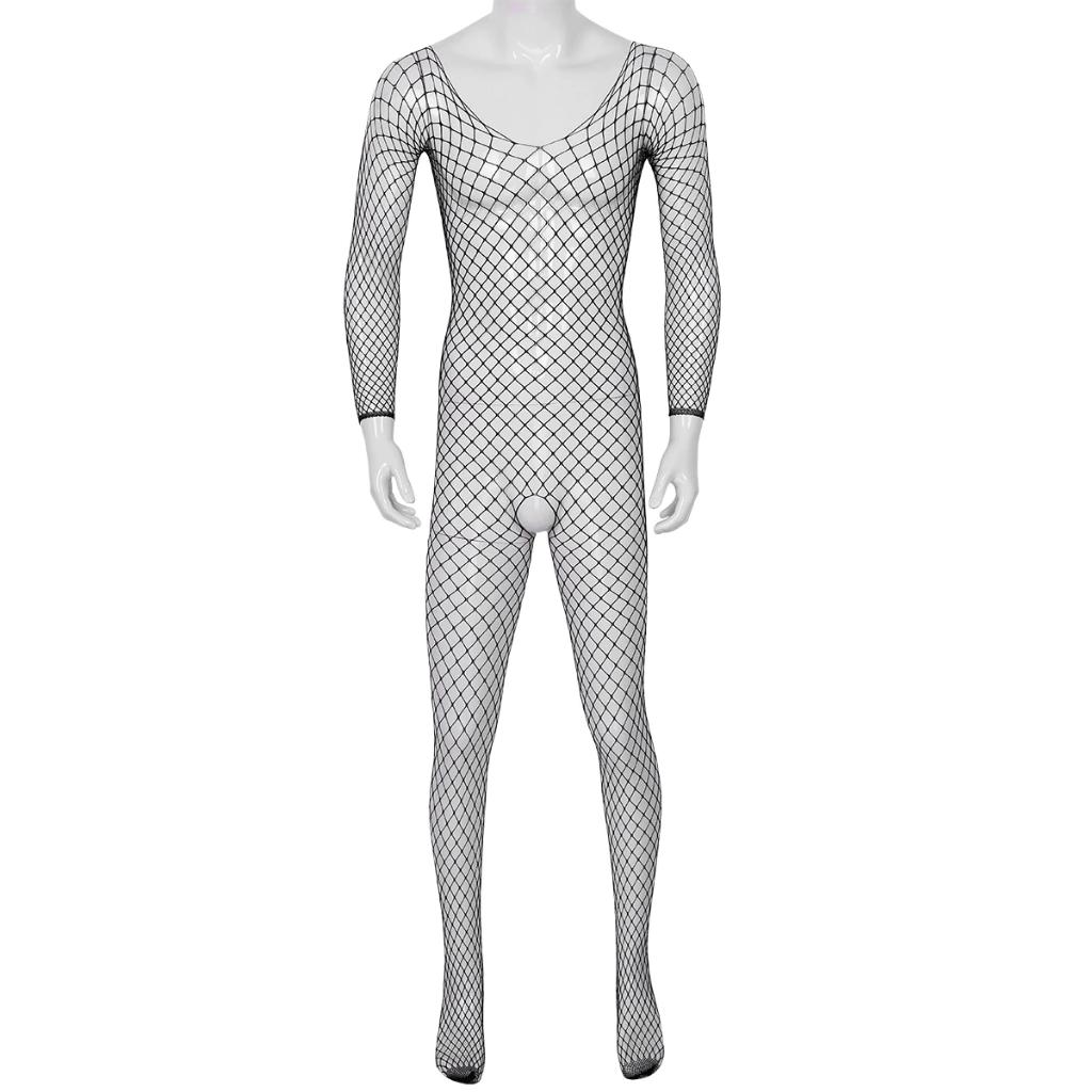 Heren zwarte fishnet body / bodysuit sissy lingerie pakje, Verzenden, Zwart, Nachtkleding