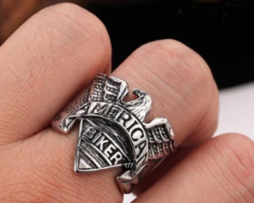 American Eagle Biker ring Ø 20,6 mm # SALE #, 20 of groter, Heer, Nieuw, Zilver
