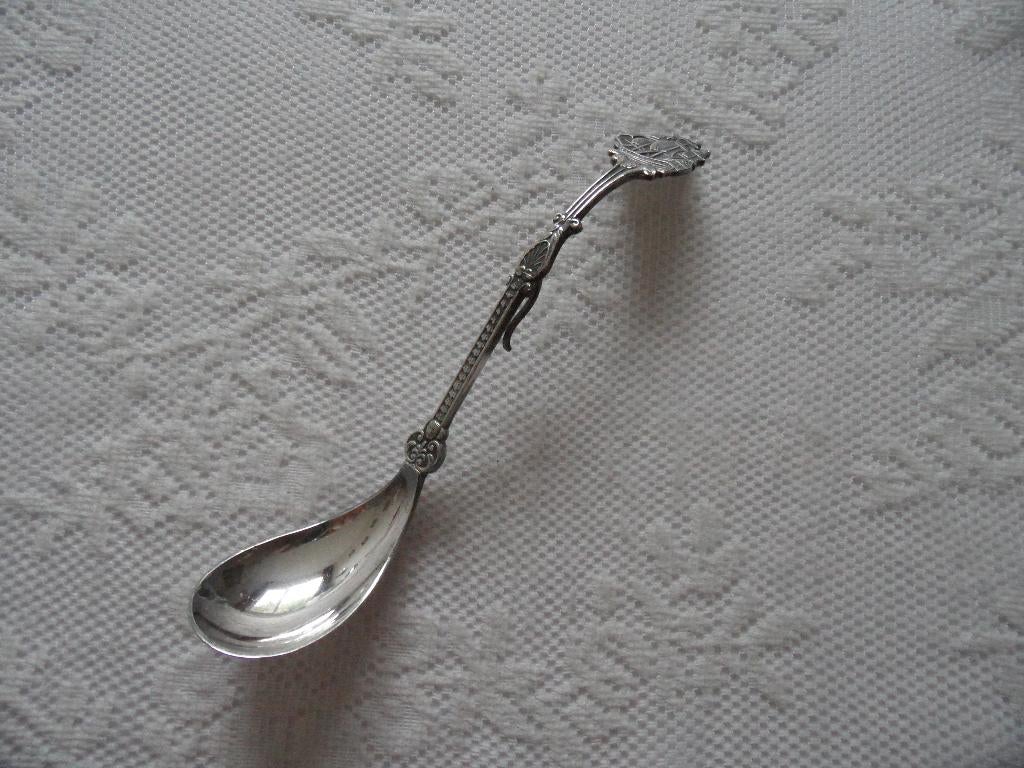 verzilverde jamlepel met schip op de steel, Antiek en Kunst, Antiek | Bestek, Ophalen of Verzenden