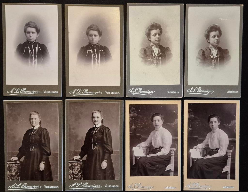 051 cdv's 8 stuks jonge vrouwen A.L. Preuniger Vlissingen, Ophalen of Verzenden, Voor 1940