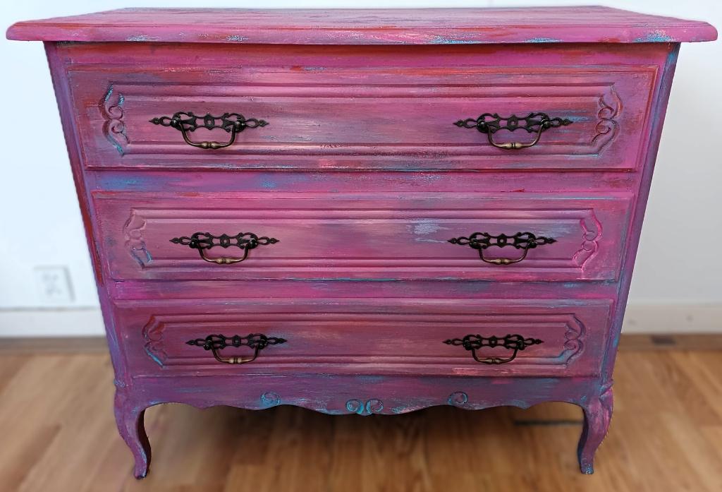 Een Boho ladekast, kast, roze, paars, rood, turquoise, Zo goed als nieuw, 3 of 4 laden, Minder dan 100 cm, 25 tot 50 cm