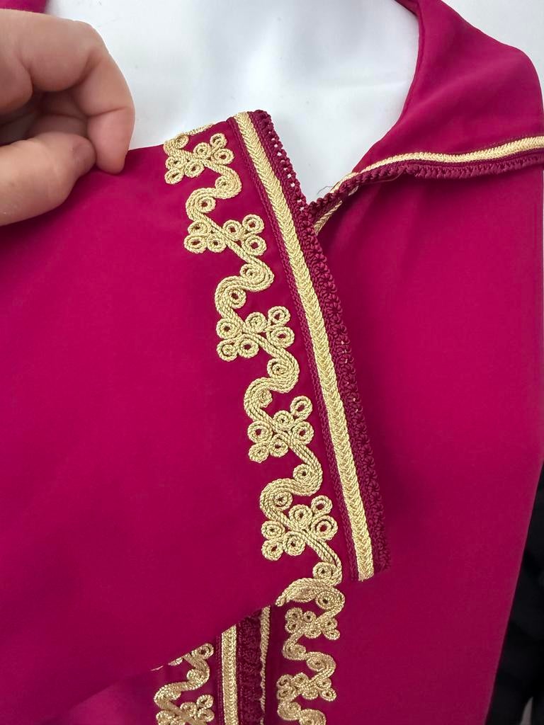 Jellaba frambooskleurige crepe stof met sqalli bewerking, Overige kleuren, Maat 42/44 (L), Nieuw, Ophalen of Verzenden