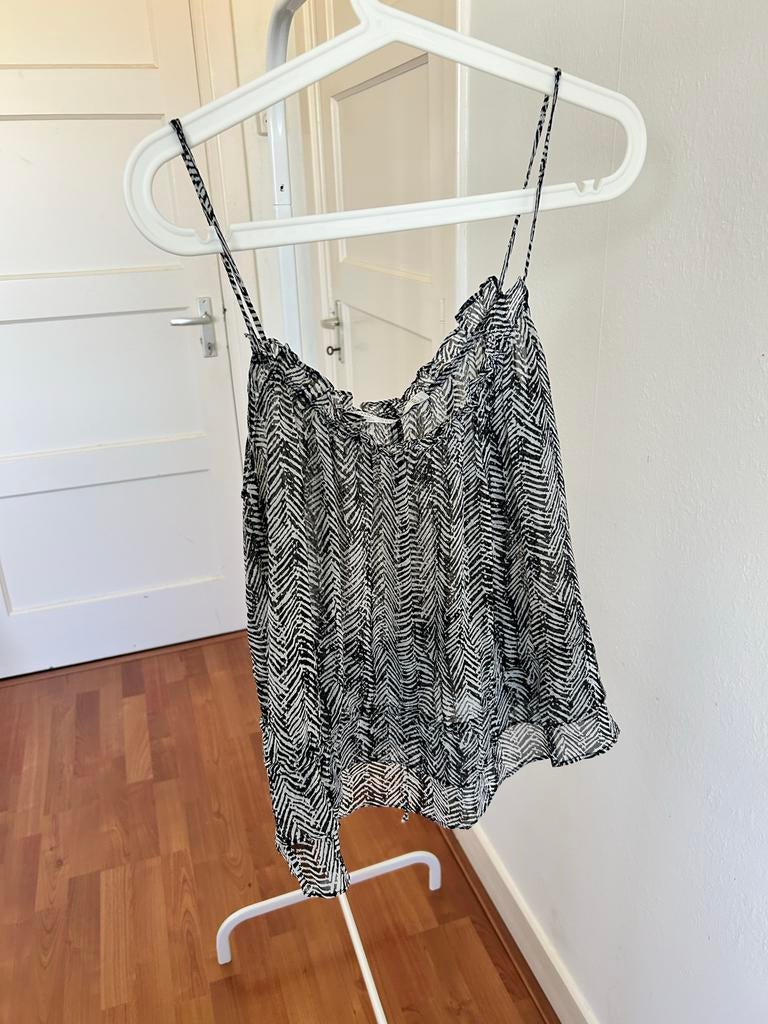 Zwart-wit blousje met verstelbare touwtjes - Zara Trafaluc, Kleding | Dames, Tops, Gedragen, Maat 42/44 (L), Zwart, Zonder mouw