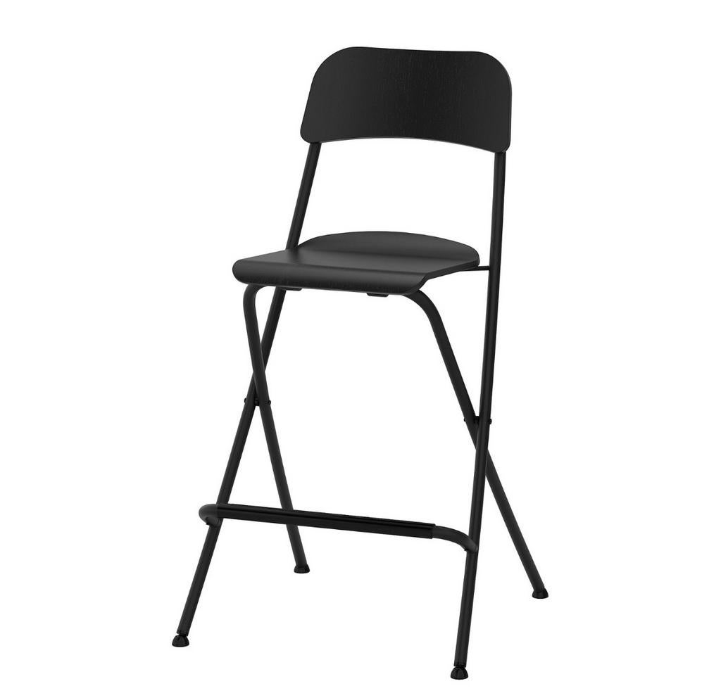 4x Zwarte opvouwbare hoge barstoel met rugleuning, Kunststof, Gebruikt, Met voetsteun, 60 tot 90 cm