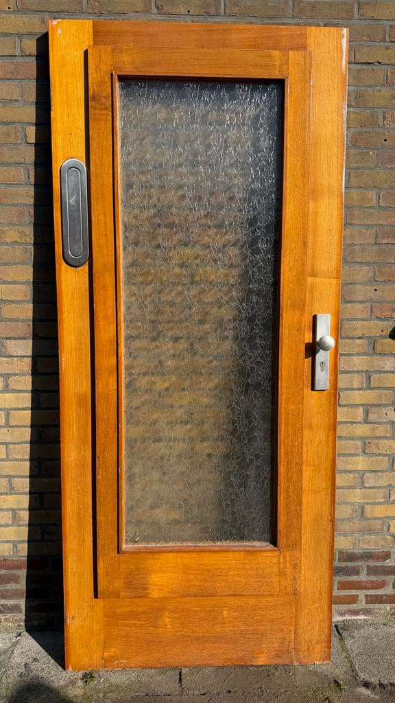 Eikenhouten Voordeur Jaren '50 met Glas, Doe-het-zelf en Verbouw, Deuren en Horren, Ophalen, Gebruikt, 80 tot 100 cm, Buitendeur
