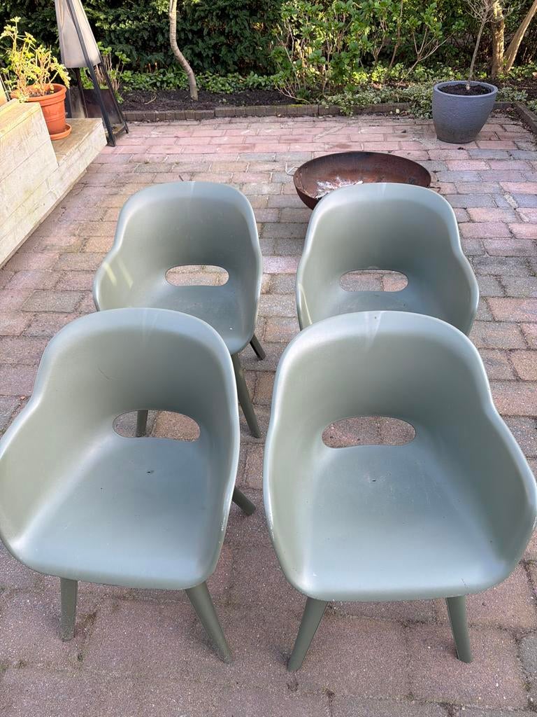 4 Allibert tuinstoelen, olijfgroen, Ophalen of Verzenden, Gebruikt, Kunststof, Stapelbaar