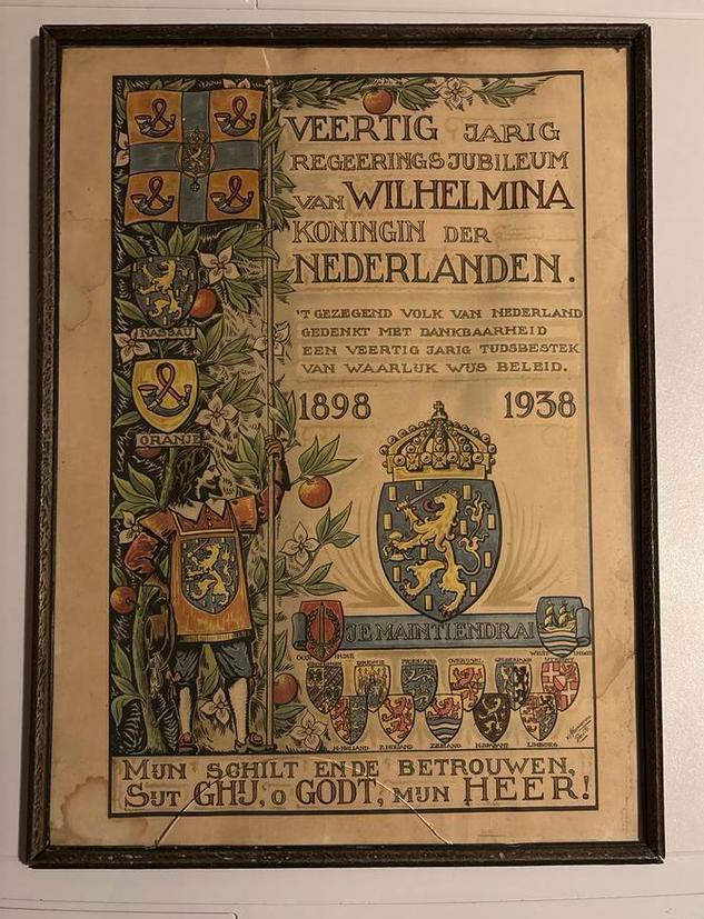 Jubileumprent Wilhelmina 1898-1938, Ophalen of Verzenden, Gebruikt, Nederland, Kaart, Foto of Prent