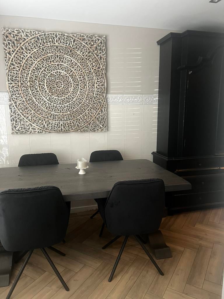 Kloostertafel eettafel zwart antraciet massief van De Bommel, 200 cm of meer, Zo goed als nieuw, Rechthoekig, 50 tot 100 cm