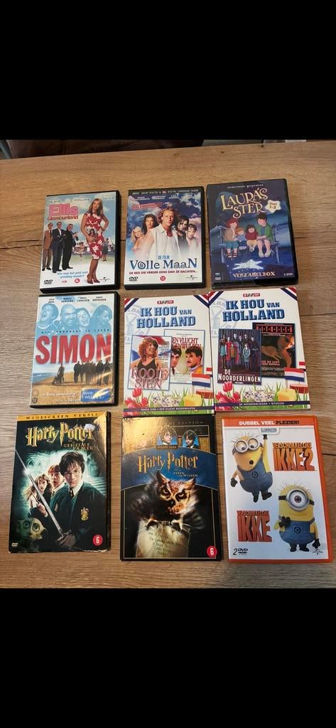 Partij van 9 diverse dvd's: Harry Potter, Minions, etc., Cd's en Dvd's, Dvd's | Overige Dvd's, Zo goed als nieuw, Vanaf 6 jaar