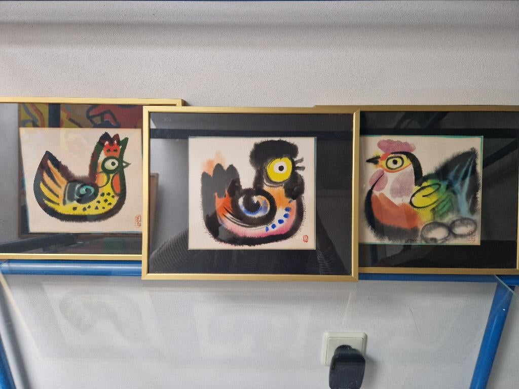 Chinees inkt schilderijen kippen, Antiek en Kunst, Ophalen