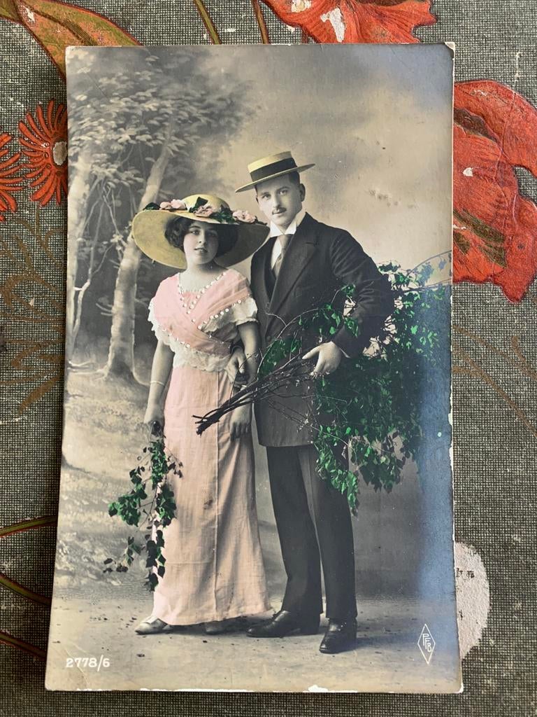 1918 Dame en heer met berkentakken (JJ), Ophalen of Verzenden, Voor 1920, Gelopen, Overige thema's