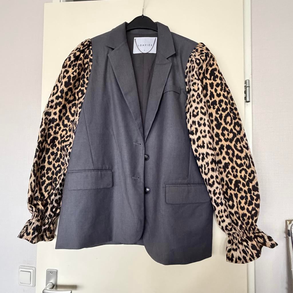 Loavies blazer met luipaard mouwen, Maat 42/44 (L), Ophalen of Verzenden, Jasje, Grijs