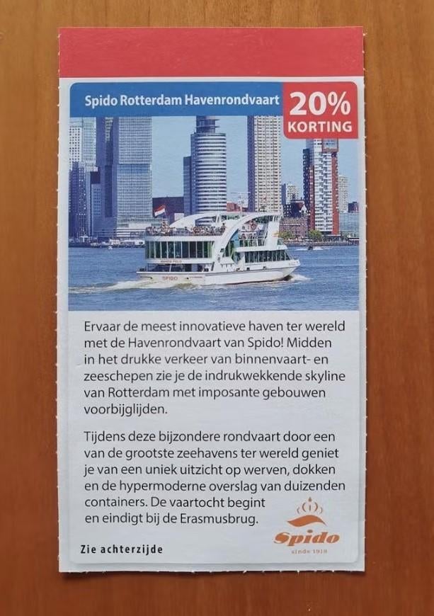 Spido Rotterdam Havenrondvaart 20% korting max. 4 personen, Tickets en Kaartjes, Drie personen of meer, Kortingsbon
