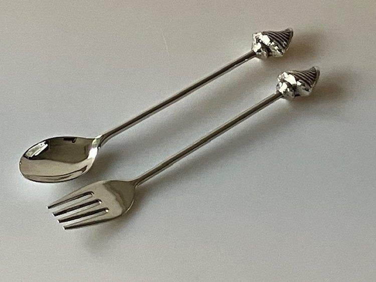 Shell theelepel en gebaksvorkje verzilverd, Ophalen of Verzenden