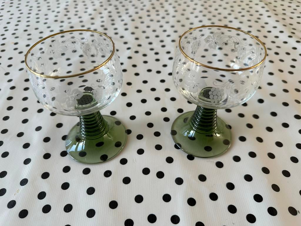 2 vintage Franse roemer wijnglazen met druivenranken, Ophalen of Verzenden
