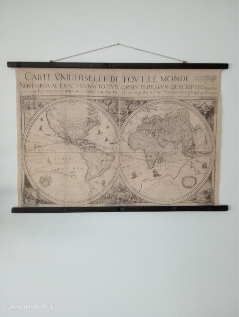 Decoratieve wereldkaart op linnen, Ophalen of Verzenden