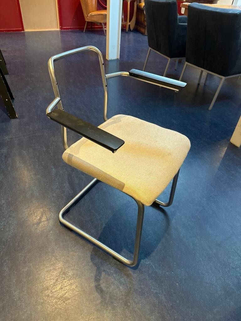 Gispen buizenframe stoel met armleuningen opknapper, Ophalen, Gebruikt, Overige kleuren, Metaal