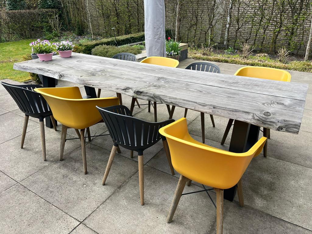 Hartman tuinstoelen, 4 geel en 4 grijs, Tuin en Terras, Tuinstoelen, Ophalen, Gebruikt, Kunststof