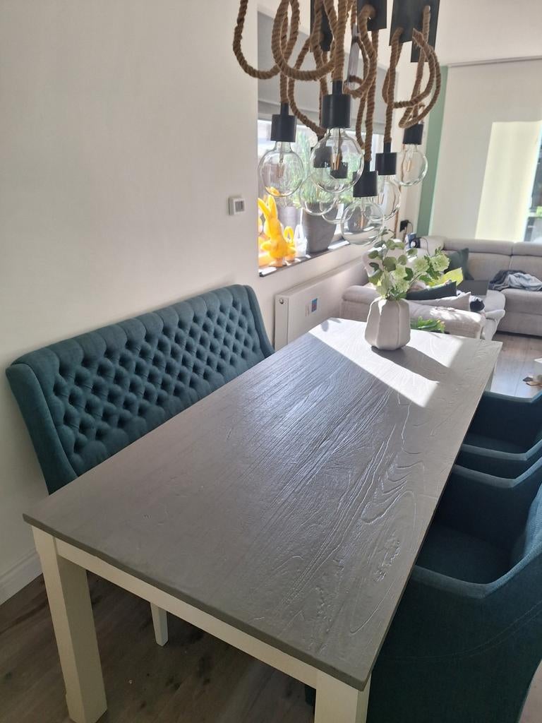 Eethoek met eetbank, stoelen en salontafel van Bommel, Ophalen