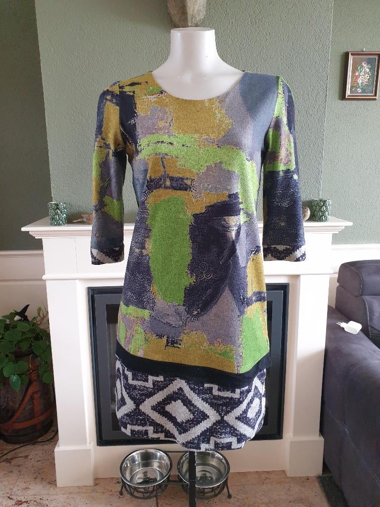Lulu H groen geel grijs jurk tuniek S 36, Verzenden, Zo goed als nieuw, Maat 36 (S), Boven de knie