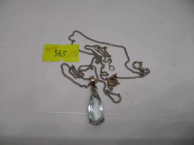 wit gouden ketting 45 cm 2.38 gram met  hanger L. blauwe st, Sieraden, Tassen en Uiterlijk, Kettingen, Ophalen of Verzenden, Nieuw