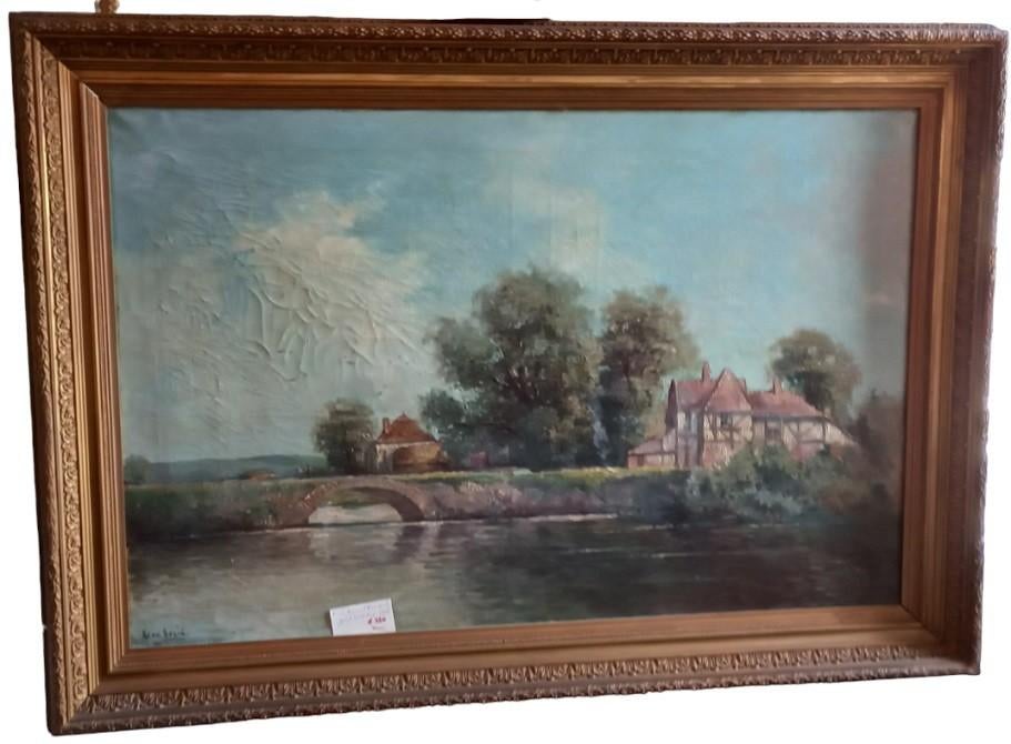 René Bazin "groot landschap uit 1898", Antiek en Kunst, Kunst | Schilderijen | Klassiek, Ophalen