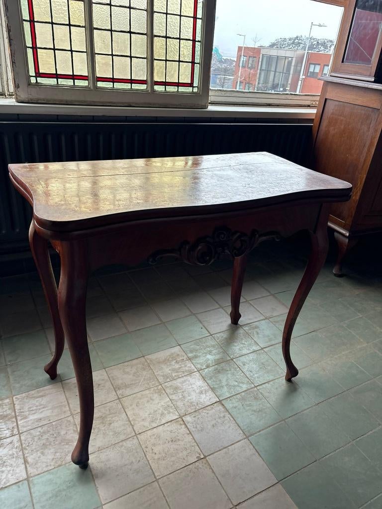 ANTIEKE BRIDGE TAFEL - KLASSIEKE QUEEN ANNE STIJL, Ophalen