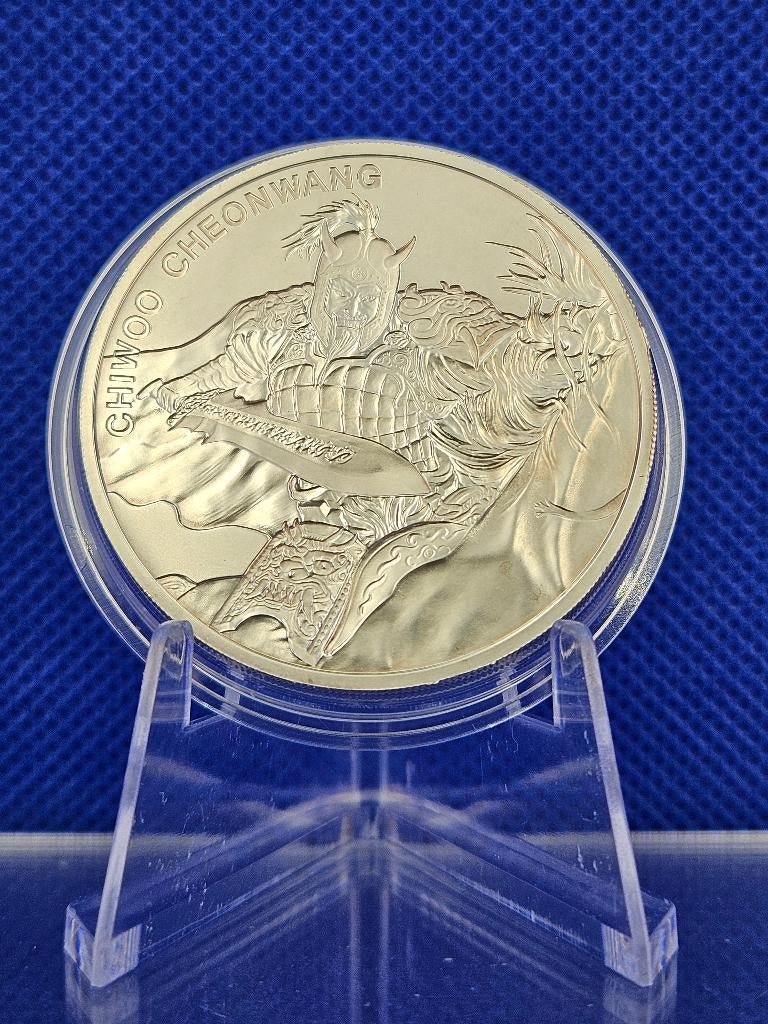 (9407) SOUTH KOREA: CHIWOO CHEONWANG 2018 INCUSED TWO OUNCE, Ophalen of Verzenden, Centraal-Azië, Losse munt, Zilver