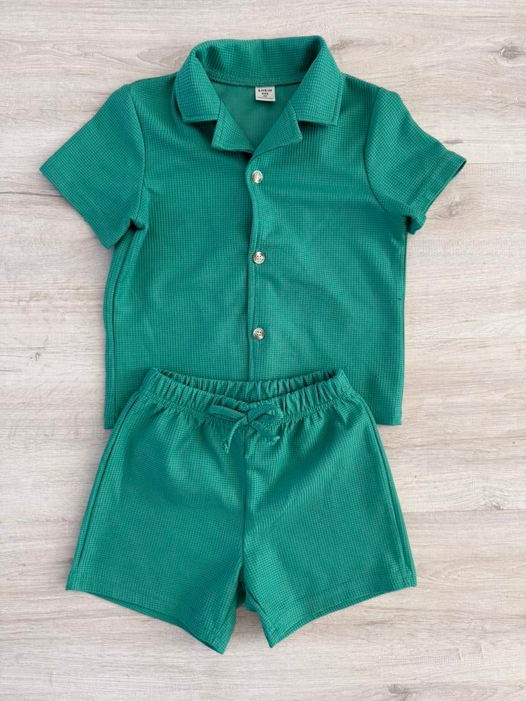 Zomerpakje turquoise leuk setje korte broek + blouse 104/110, Ophalen of Verzenden, Gebruikt, Jongen of Meisje, Setje