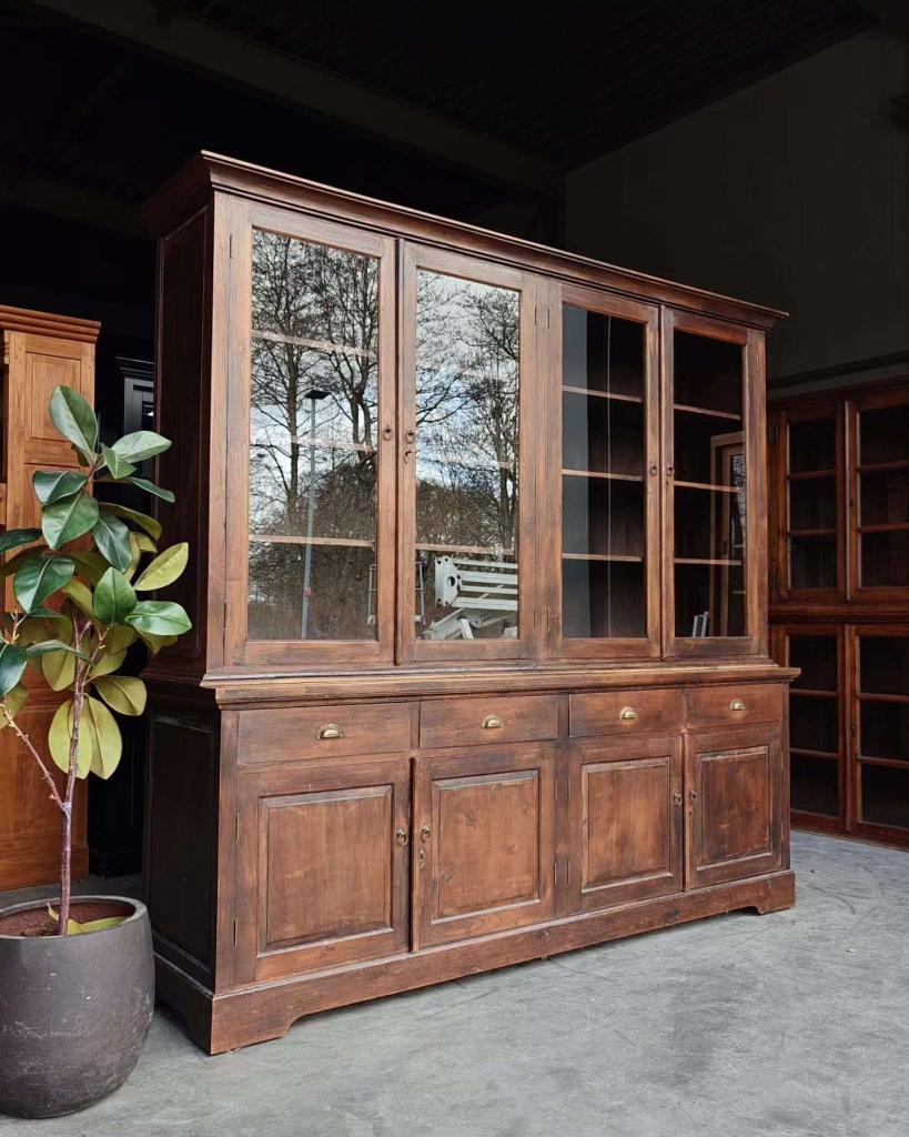 Prachtige antieke winkelkast | teaken winkelvitrine #3349, Antiek en Kunst, Ophalen of Verzenden