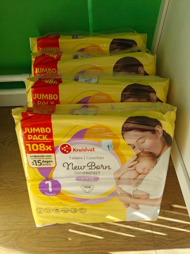 4 pakken Kruidvat luiers maat 1 New Born Skinprotect, Ophalen, Nieuw