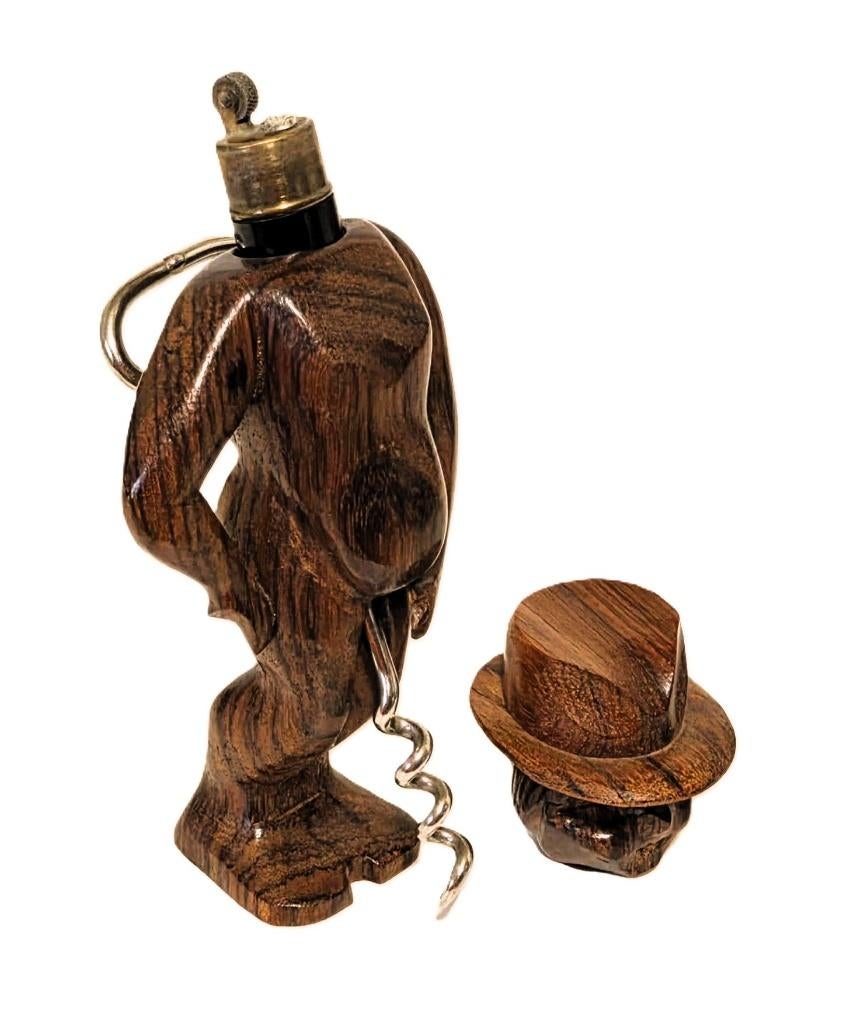 Volkskunst houten kurkentrekker, flesopener en aansteker., Ophalen of Verzenden