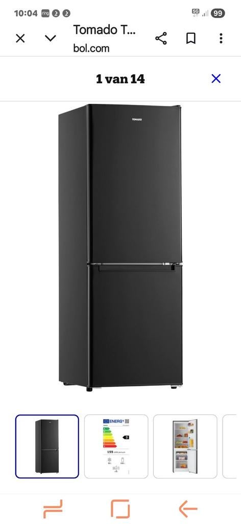 Tomado TFR5501B Koelkast met vriesvak - Zwart, 150 tot 200 liter, Met aparte vriezer, Ophalen of Verzenden, Zo goed als nieuw