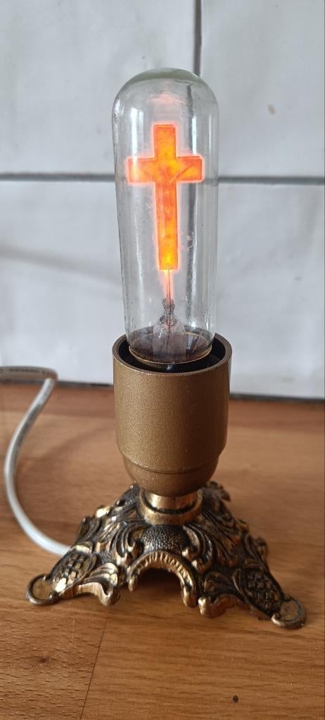 Devotielampje Godslamp met Kruis - Messing Voet, Ophalen of Verzenden