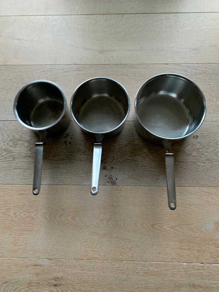 Gero-zilmeta-Dick Simonis steelpan(3) pannenset, Huis en Inrichting, Keuken | Potten en Pannen, Ophalen of Verzenden, Gebruikt