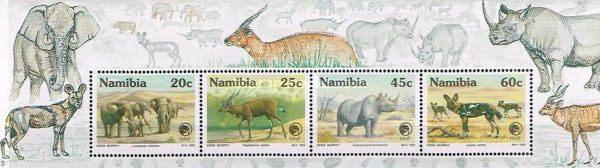 Namibie 1993 WNF Bedreigde dieren olifant neushoorn vel pfr, Verzenden, Overige landen, Postfris
