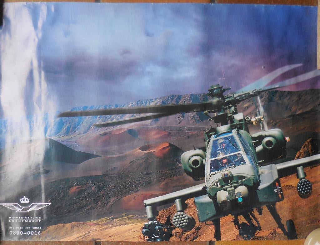 Poster van een Apache KLu helikopter, Verzamelen, Luchtvaart en Vliegtuigspotten, Zo goed als nieuw, Kaart, Foto of Prent, Ophalen