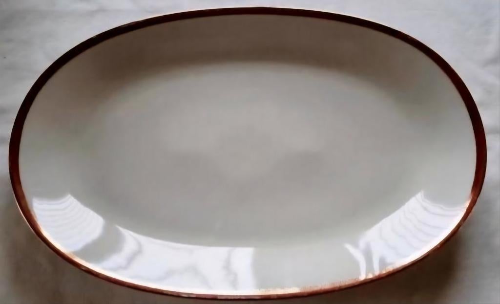 Creme ovale schaal Mitterteich Bavaria rode rand gouden bies, Ophalen of Verzenden