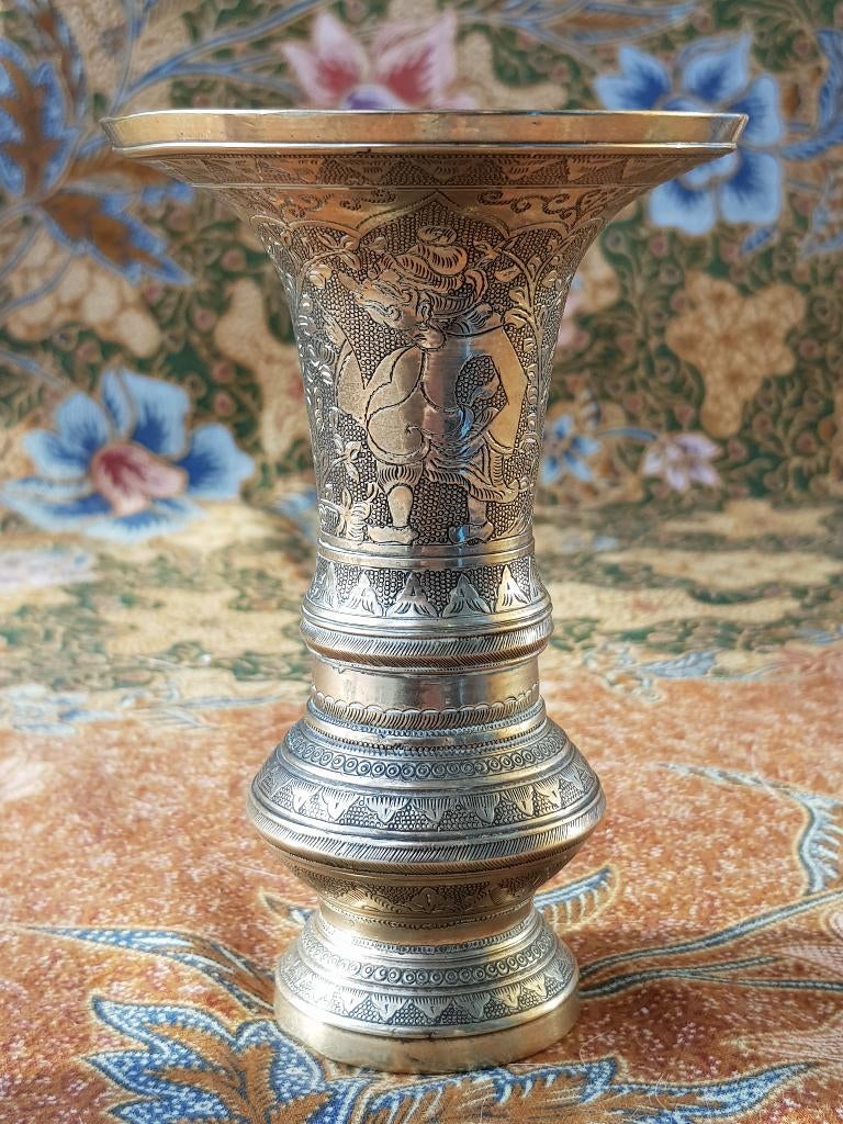 Prachtig stel antieke koperen vaasjes uit Indonesië 11,7 cm., Ophalen of Verzenden