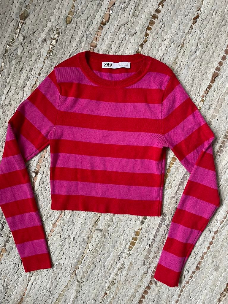 Zara top roze rood xs, Ophalen of Verzenden, Zo goed als nieuw, Lange mouw, Roze