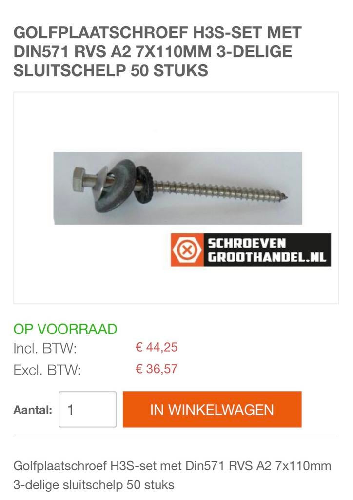 GEBRUIKT! 100x Golfplaatschroef H3S DIN571, 11cm, €59,99, Doe-het-zelf en Verbouw, IJzerwaren en Bevestigingsmiddelen, Gebruikt